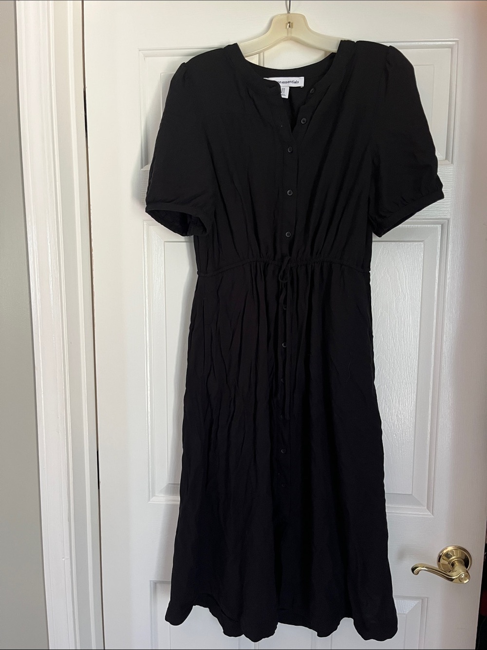 Amazon Essentials Black Button-Front Midi Dress with Drawstring Waist